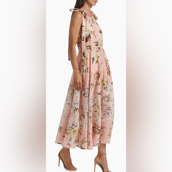 ZIMMERMANN Acacia Broderie Midi Dress Pink Size 2 US 8 $1,350